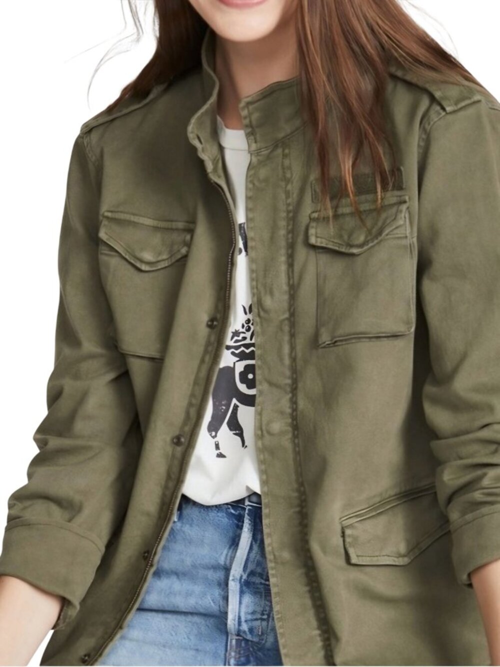 Anine Bing Army Jacket Army Green Designer Zip Snap Pockets Size M
